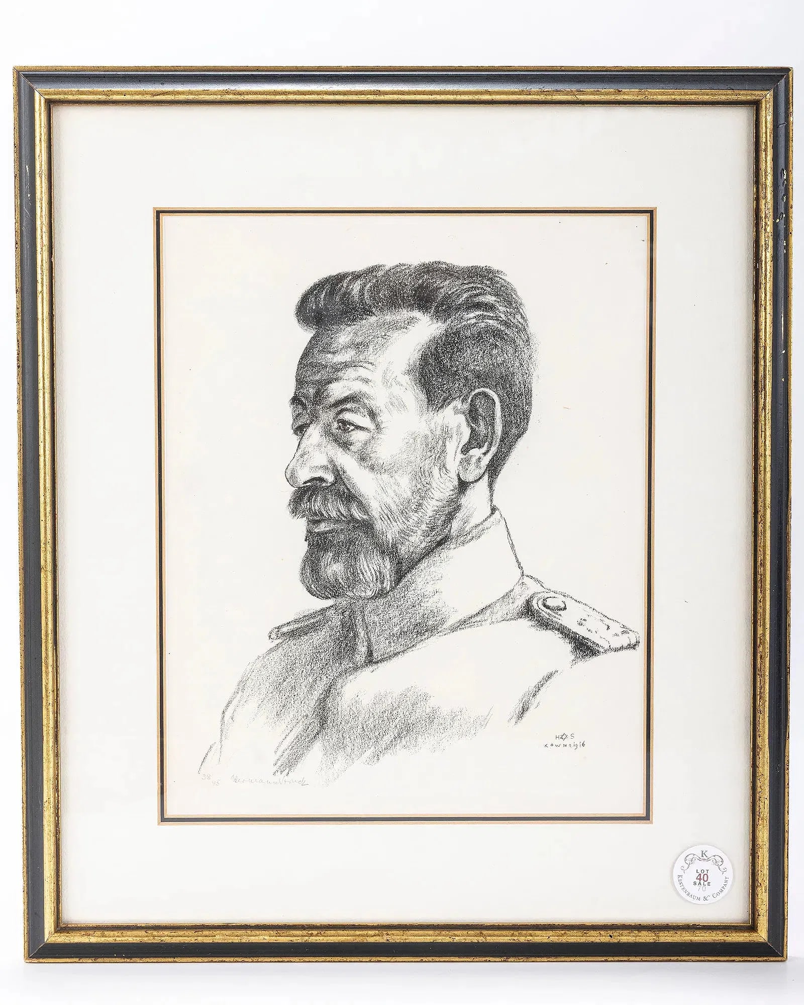HERMANN STRUCK. Richard Dehmel in a German officer's uniform. Lithograph: Ink on paper. Dated Kowno,: HERMANN STRUCK. Richard Dehmel in a German officer's uniform. Lithograph: Ink on paper. Dated Kowno, 1916. Signed in pencil and numbered 38/45. 11"