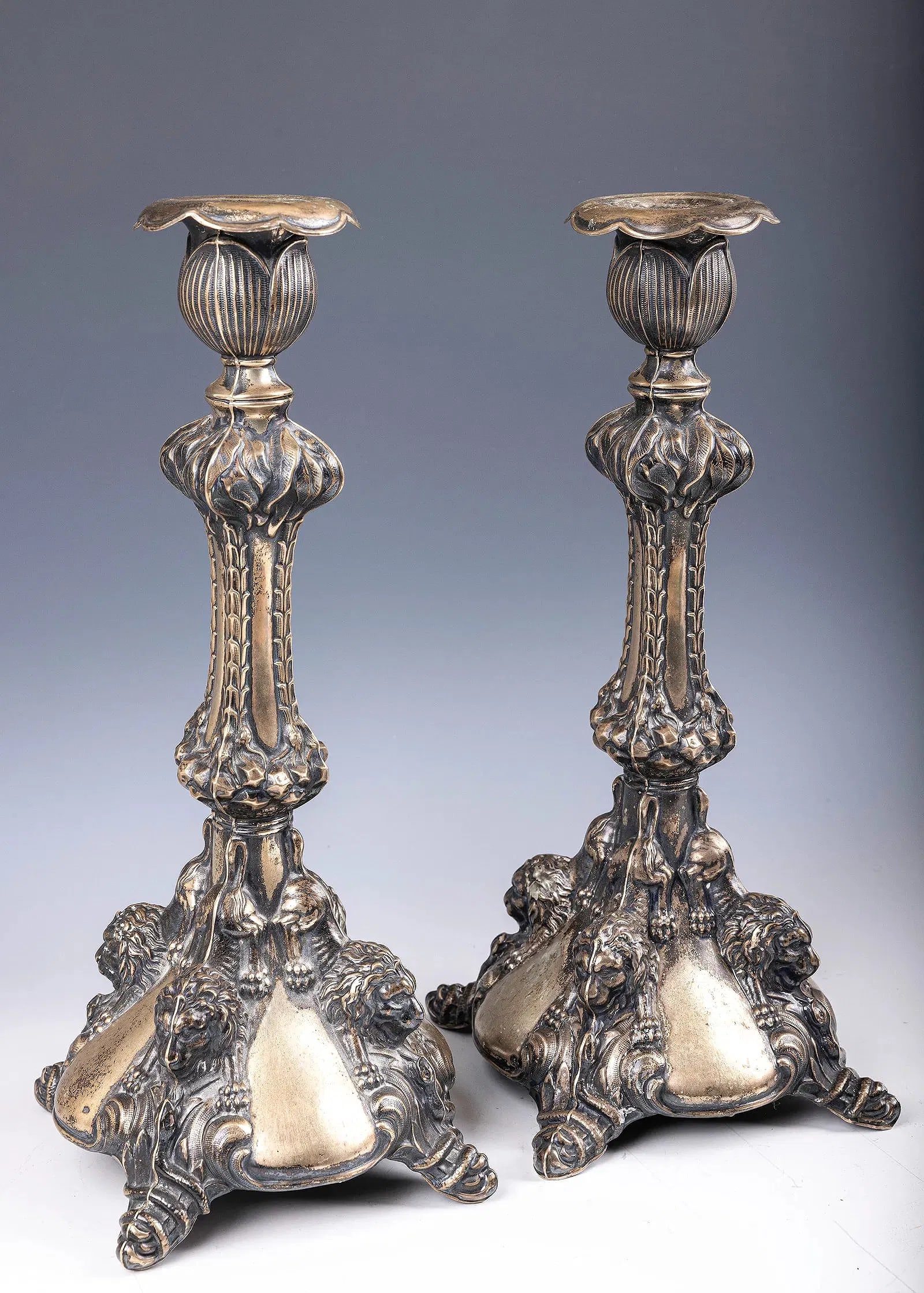 A PAIR OF RARE SILVER SABBATH CANDLESTICKS. Vienna, c. 1900 (1 of 1)