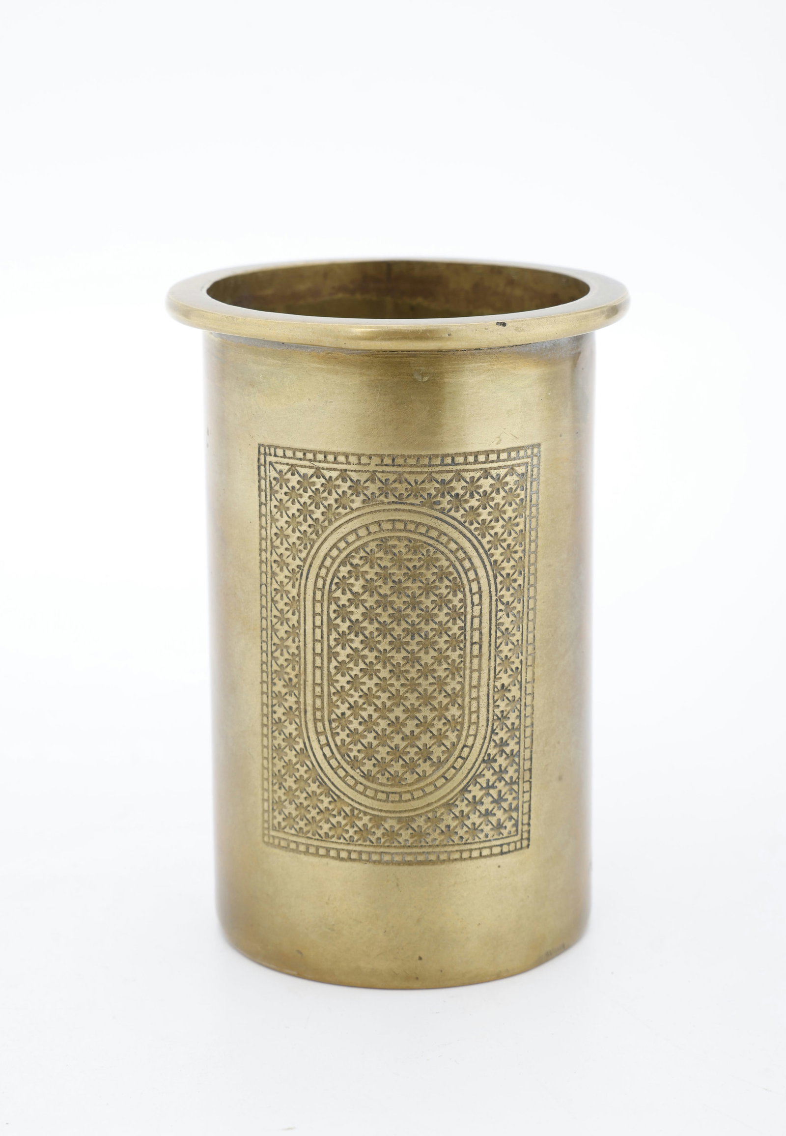 A LARGE BEZALEL BRASS CUP/VASE. Jerusalem, c. 1940 (1 of 2)
