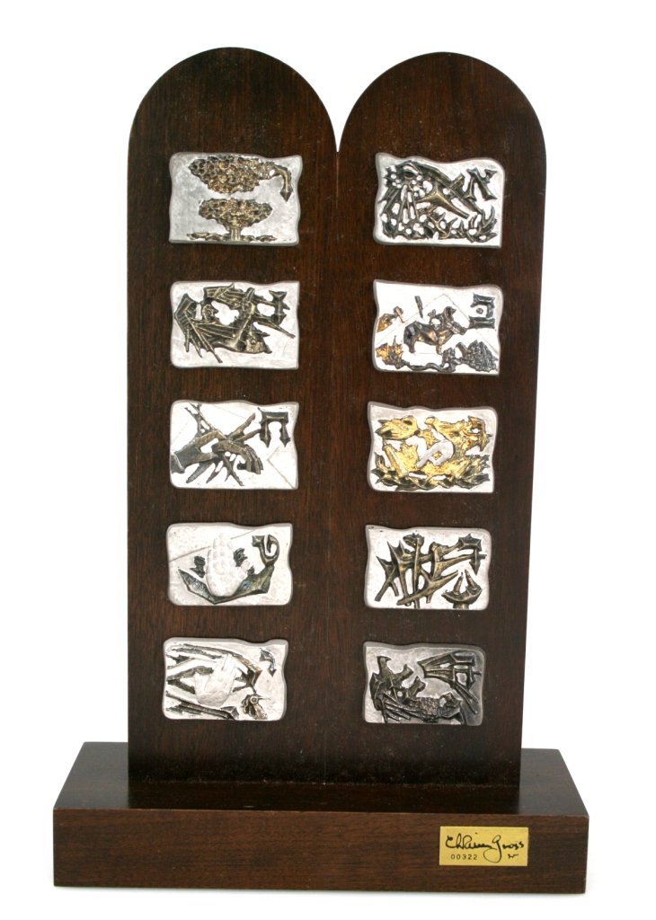 CHAIM GROSS THE 10 COMMANDMENTS. 10 tablets mounted on: CHAIM GROSS THE 10 COMMANDMENTS. 10 tablets mounted on a walnut wood stand. New York 1970. 11.5” tall.