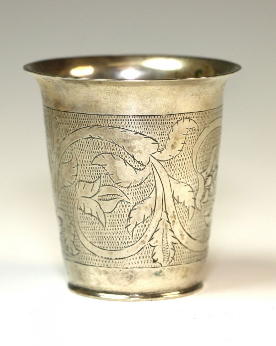 A SILVER KIDDUSH CUP. Poland, c. 1840. On flat base (1 of 1)