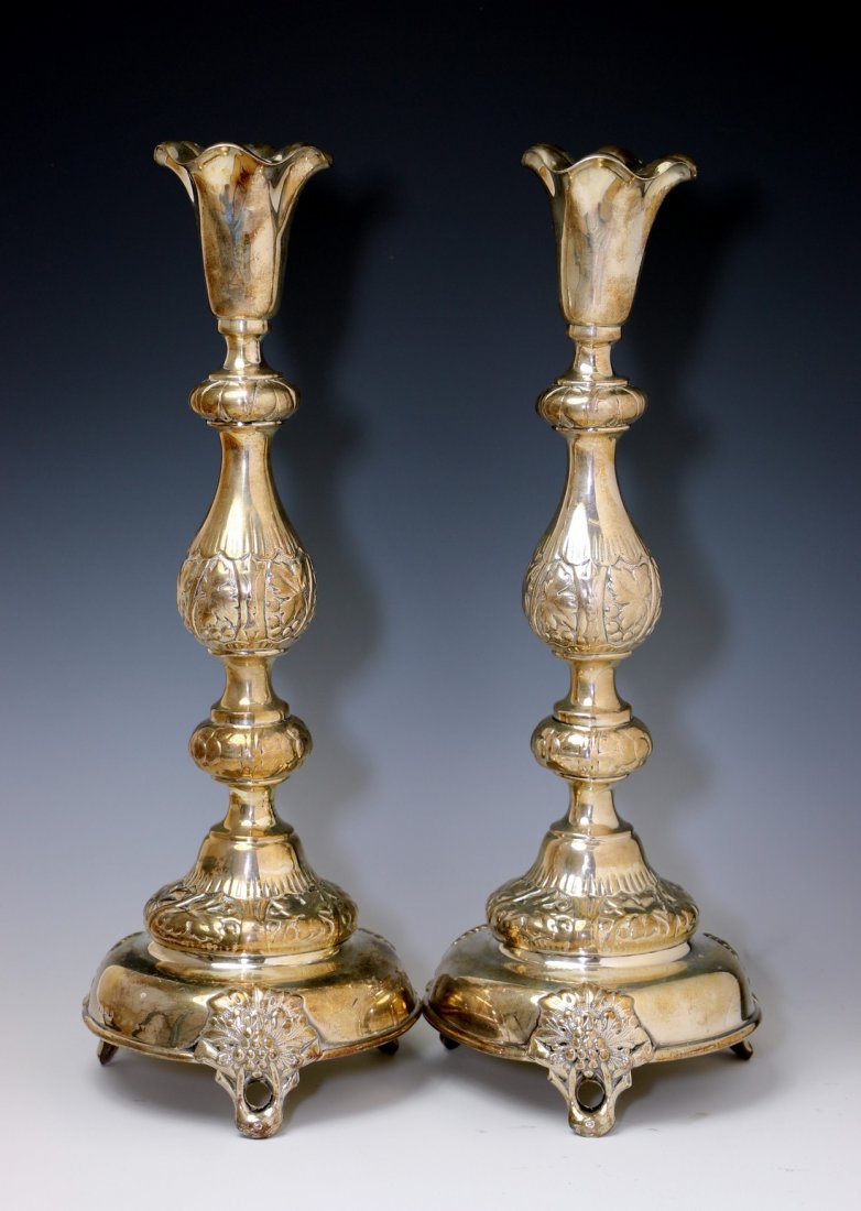 A PAIR OF SILVER PLATED CANDLESTICKS BY FRAGET. Warsaw, (1 of 1)