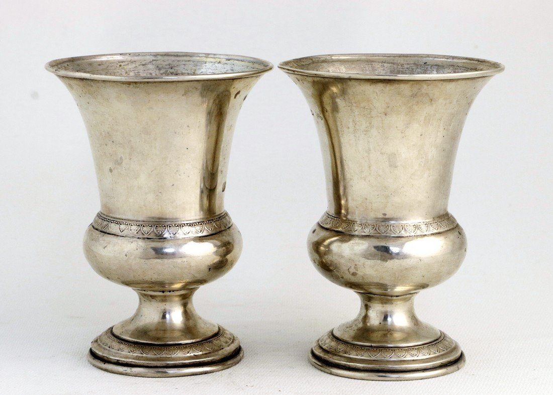A PAIR OF SILVER KIDDUSH GOBLETS. Vienna, 19th century. (1 of 1)