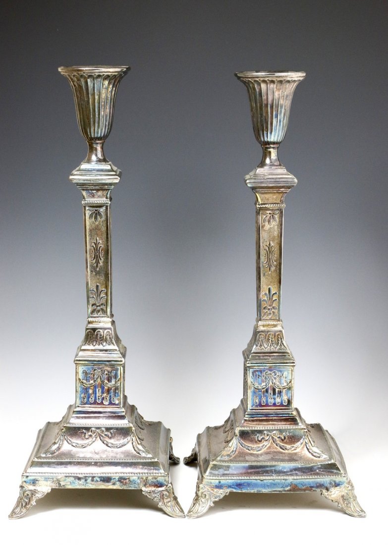 A PAIR OF SILVERPLATED CANDLESTICKS. Warsaw, c. 1900. (1 of 1)