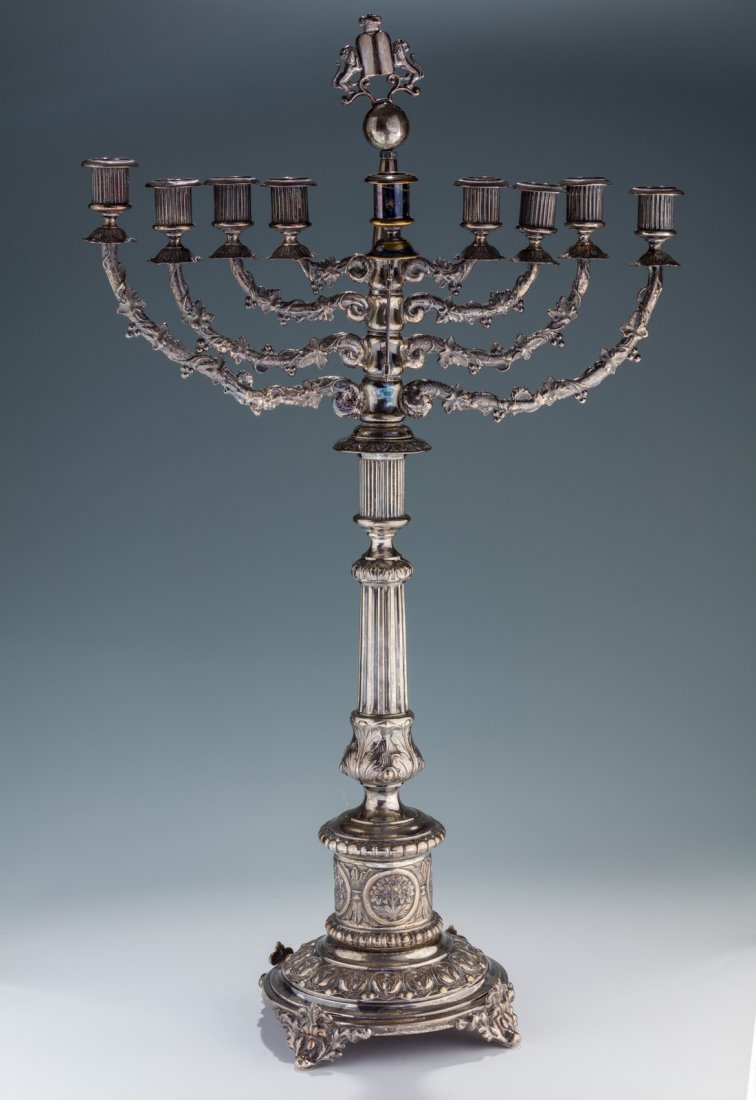 A LARGE SILVER CHANUKAH MENORAH BY IZAK SZEKMAN. (1 of 1)