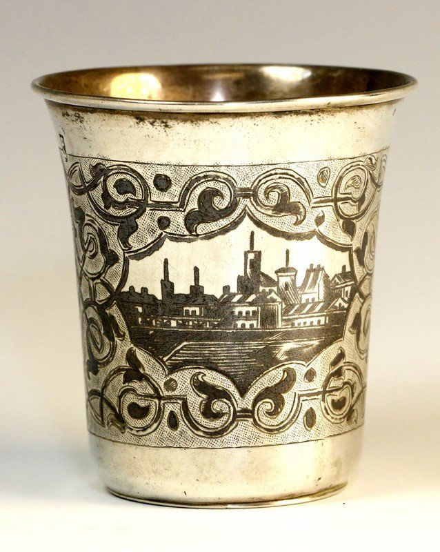 A SILVER AND NIELLO KIDDUSH CUP. Russian, 1861. (1 of 1)