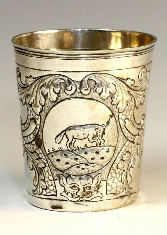 AN EARLY AND LARGE SILVER BEAKER. Russian, 1752. (1 of 2)