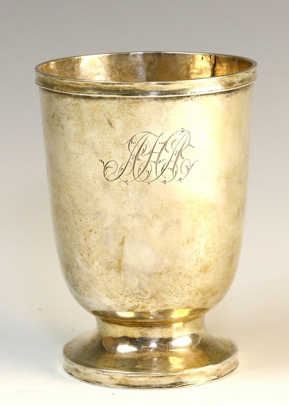 A COIN SILVER BEAKER. American, c.1800. On round base (1 of 2)