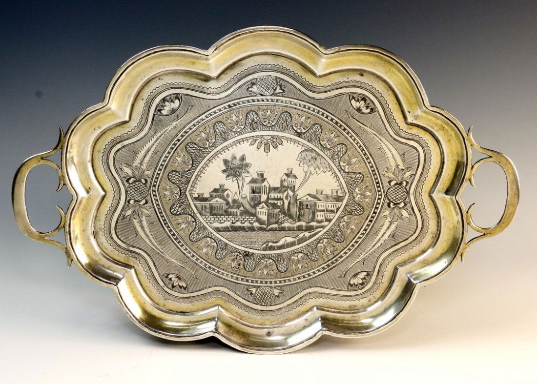 A LARGE NIELLO SILVER TRAY. Russian, 1875. With two (1 of 1)