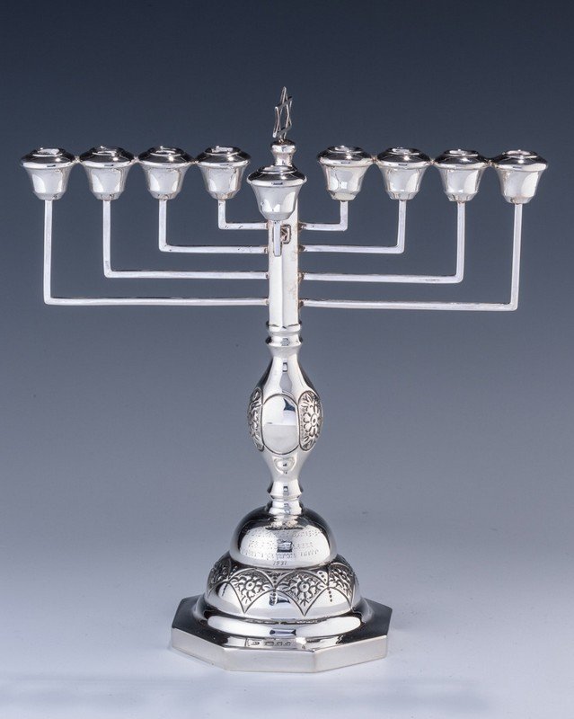A STERLING SILVER CHANUKAH MENORAH BYARON TEITELBAUM. (1 of 1)