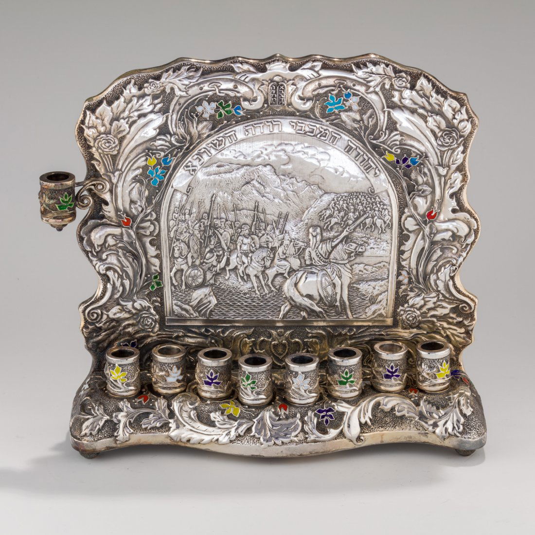 A SILVER AND ENAMEL CHANUKAH LAMP BY HENRYK WINOGRAD. (1 of 1)