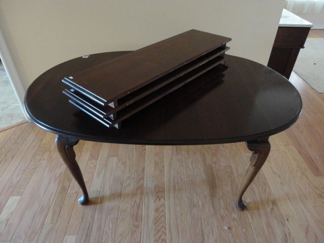 Dining Table and Chairs, Queen Anne, Table - 29: Dining Table and Chairs, Queen Anne, Table - 29 1/2"H x 62"L x 41 1/2"D, 3 - 12" Leaves, Chairs - 39 1/2"H - 5 Side Chairs, 1 Arm Chair