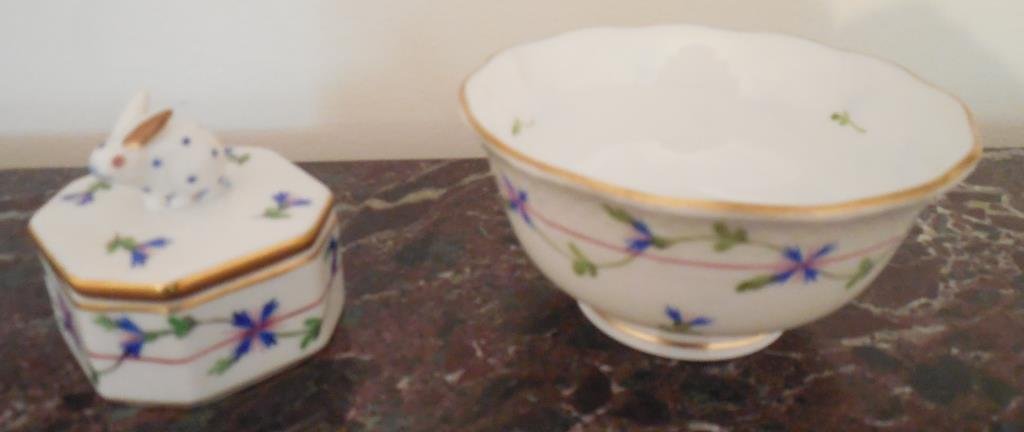 Herend Collection, 2 Pieces: Signed, Marked, (1) Lidded Box, H 2", (1) Candy Dish, D 3 5/8". This Lot Is Locate Onsite And Will Be Available To Pick Up On Wednesday July 30th