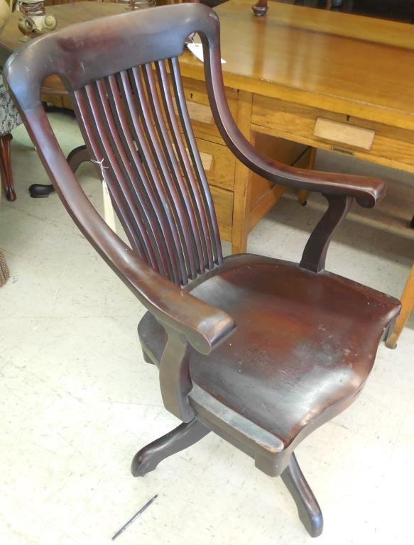 Antique Office Chair: Caster Present, Swivel And Rocking Feature, H 39"