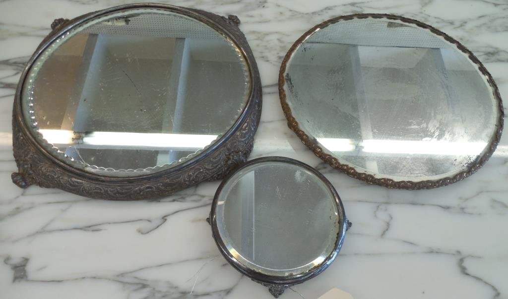 Table Plateaus, 3 Piece: Victorian, Footed, Mirrored, (1) D 11", (1) D 10", (1) D 5"