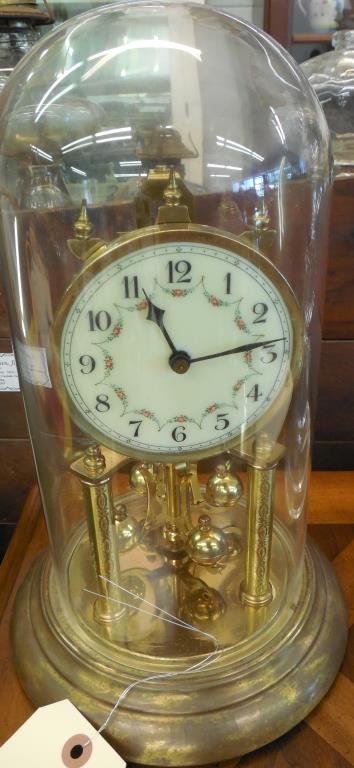 Vintage Anniversary Clock: German, Glass Dome, By Hallcraft, 12 1/2" X 8"