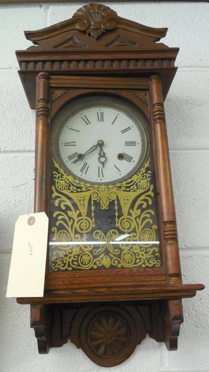 Diminutive Antique Wall Clock: Restored, Key And Pendulum Present, No Maker Found, 25" X 11 1/4"
