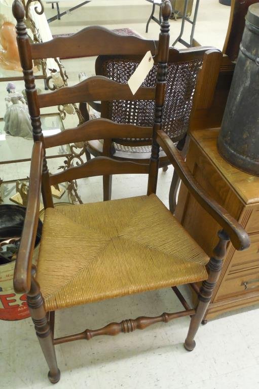 Shaker Style Chair: Open Arm, Ladder Back, Rushed Seat, H 42"