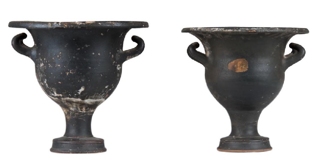 PAIR OF CLASSICAL FORM GLAZED TERRACOTTA URNS (1 of 6)
