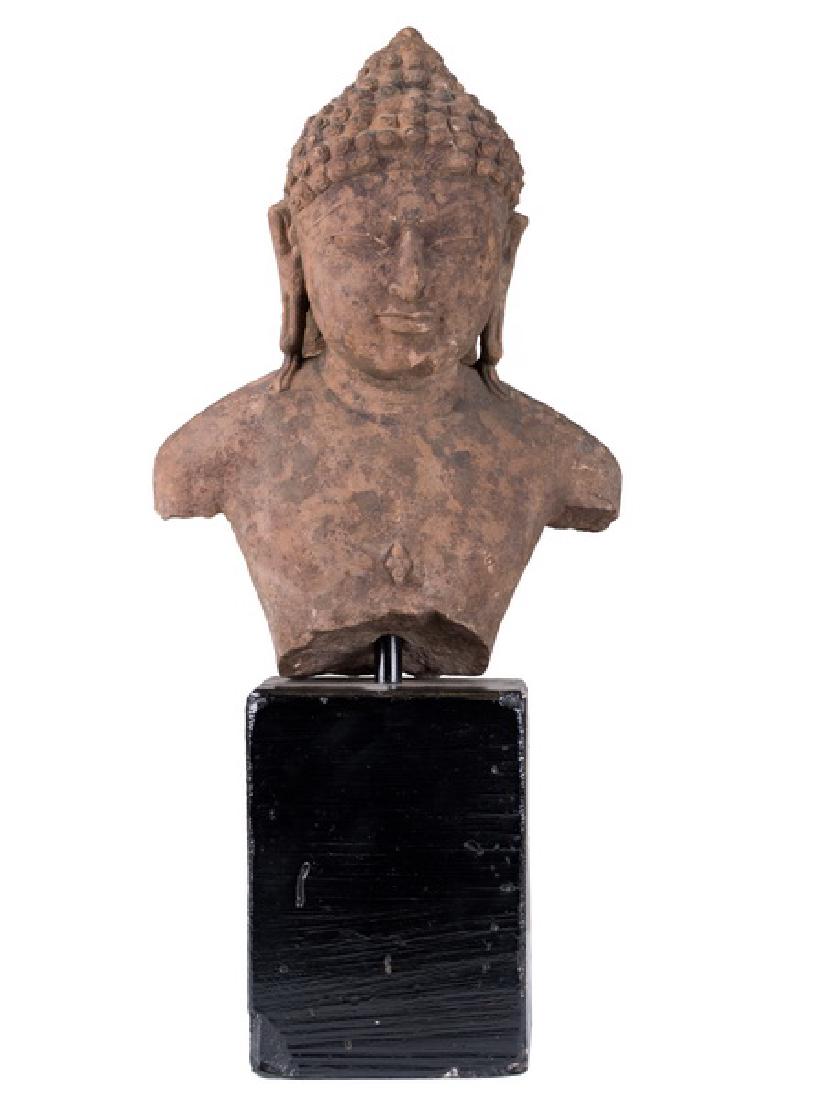INDIAN SANDSTONE BUST OF BUDDHA (1 of 8)