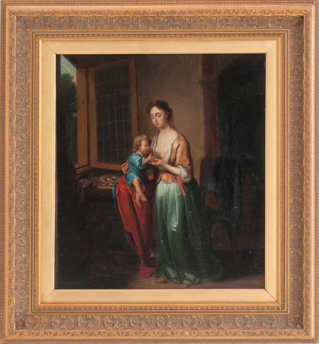 DUTCH SCHOOL: "MOTHER & CHILD": oil on canvas signed and dated lower right 19 1/2 x 18 inches