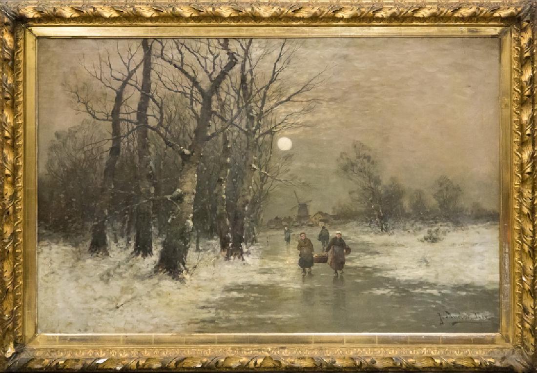 DUTCH SCHOOL: "TRAVEL HOME FROM THE MARKET": oil on canvas signed lower right 32 x 47 inches