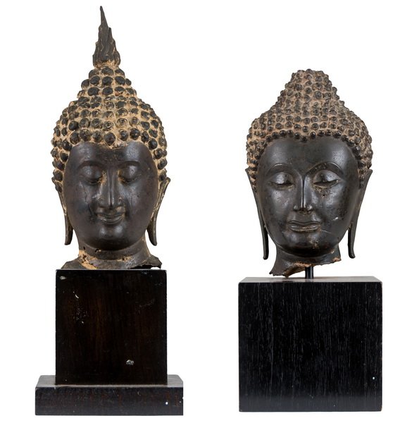 TWO THAI BRONZE HEADS OF BUDDHA (1 of 10)