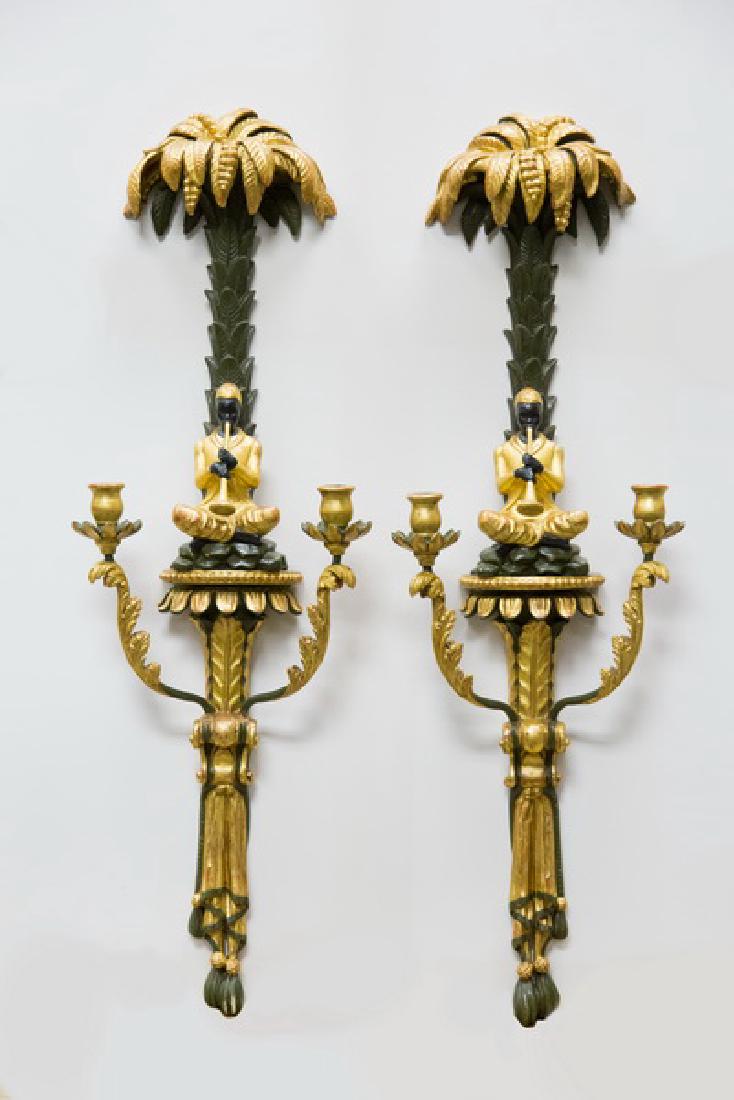 PAIR OF ITALIANATE PAINTED & PARCEL GILT WALL SCONCES (1 of 5)