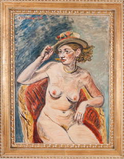 CONSTANTIN TERECHKOVITCH: "NU": circa 1928 oil on canvas signed upper left Provenance: Estate of Louis & Annette Kaufman, pictured in Florent Fel's catalogue "Terechkovitch" page 41 32 x 24 inches