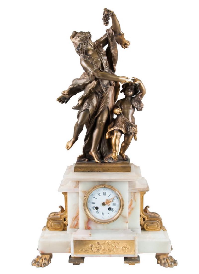 FRENCH GILT BRONZE & ONYX FIGURAL MANTEL CLOCK (1 of 10)
