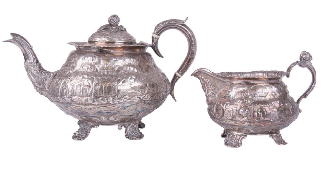 GEORGE IV SILVER TEAPOT & CREAMER (1 of 8)