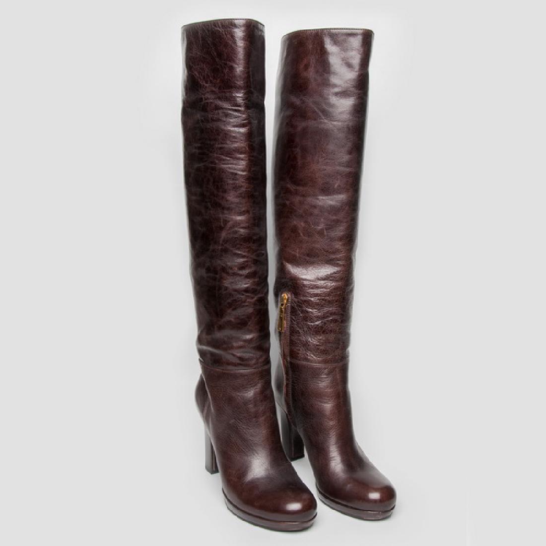 PRADA: BROWN LEATHER BOOTS (1 of 7)