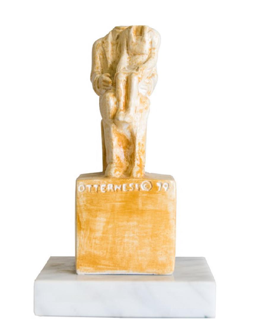 TOM OTTERNESS: FATHER/DAUGHTER" SCULPTURE: circa 1990 painted plaster on white marble plinth signed and dated on base; no. 16 from an ed. of 250 Published: Brooke Alexander Inc., New York 6 inches high, not including plinth