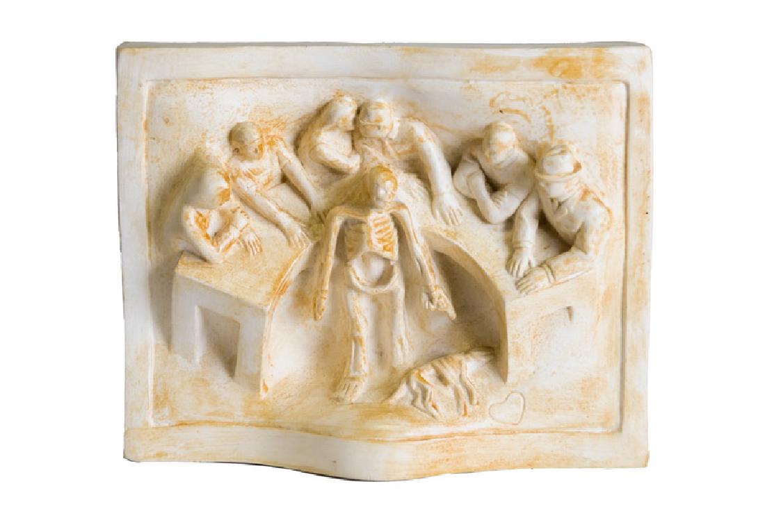 TOM OTTERNESS: "COMMEMORATIVE PLAQUE" SCULPTURE: circa 1980 painted plaster signed and dated on side; no. 13 from an ed. of 250 Published: Brooke Alexander Inc., New York 7 Â½ x 9 Â¼ inches