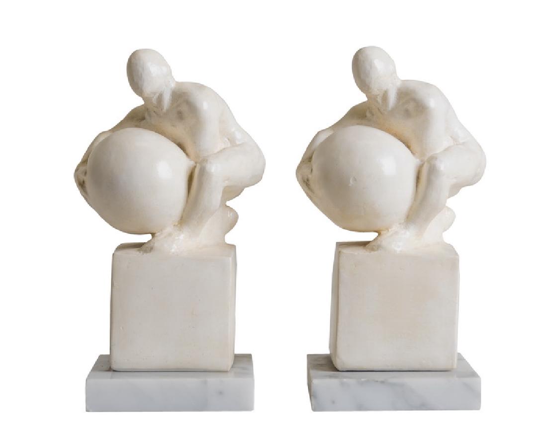 TOM OTTERNESS: "BOOKENDS": circa 1979 Painted plaster on a white marble plinth no. 19 from an ed. of 250 Published: Brooke Alexander Inc., New York 9 inches high