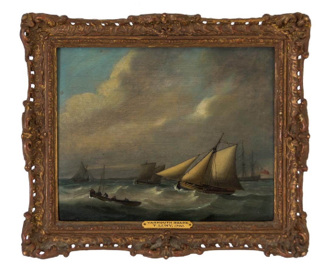 ATTRIBUTED TO THOMAS LUNY: "YARMOUTH ROADS": oil on board Provenance: Butterfield & Butterfield: November 19, 1997 8 x 10 inches