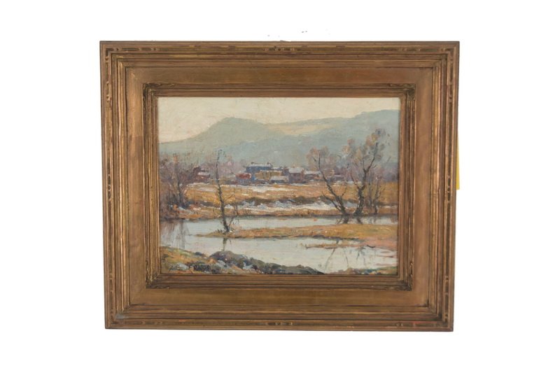 ARTHUR POWELL: "A MARCH AFTERNOON": oil on canvas signed lower left Provenance: with label verso from "Salmagundi Club Exhibition" 12 x 16 inches