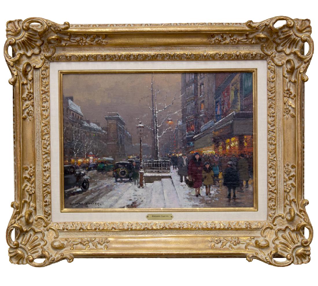 EDOUARD CORTES: "RUE DE PARIS LES GRANDS BOULEVARDS": oil on canvas signed lower left Provenance: Wally Findlay Galleries, with label verso and tag with title 13 1/2 x 18 1/2 inches