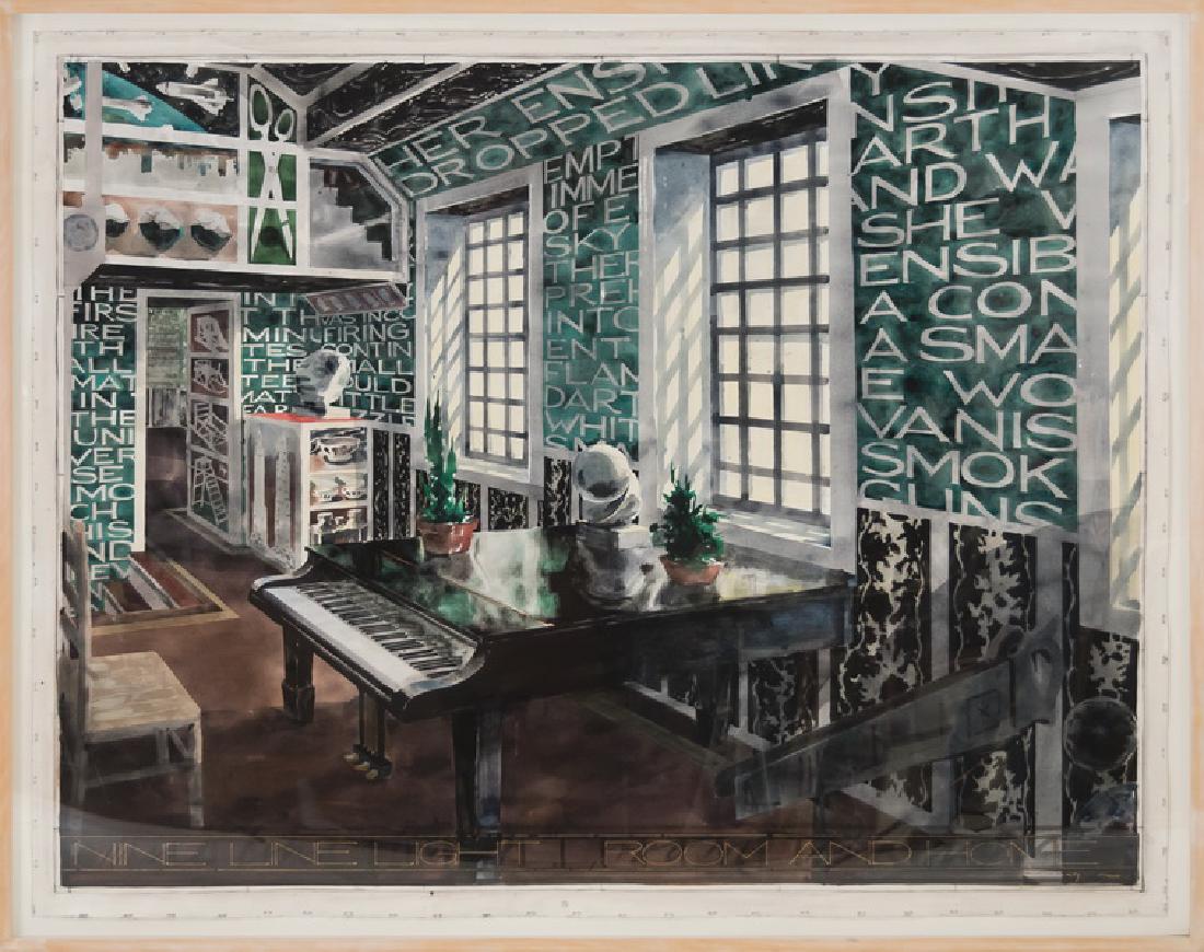 ROBERT H. CUMMING: "NINE LIGHT NIGHT ROOM & HOME": circa 1985 acrylic, charcoal, & pencil on paper Provenance: Capital Group Collection, Los Angeles Exhibited: Museum of Art, University of California, Berkeley Hirshhorn Sculpture Garden, Smithsonian M