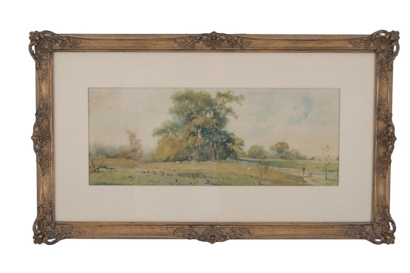 WILLIAM TROST RICHARDS: "HUNTER ON A TRAIL": watercolor signed lower left 7 1/2 x 19 inches sight