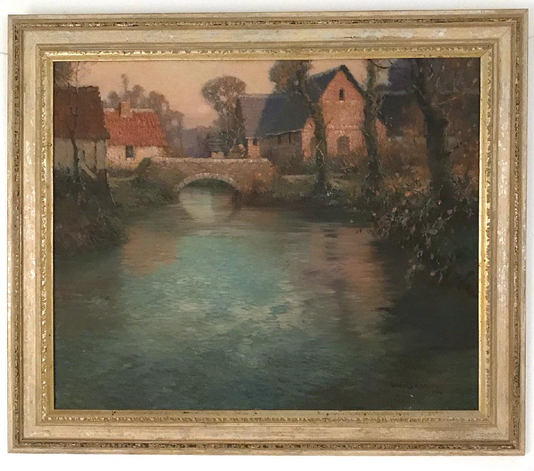 GEORGE AMES ALDRICH: "THE MILL STREAM BELLENGREVILLE": oil on canvas signed lower right titled and signed verso 25 x 30 inches