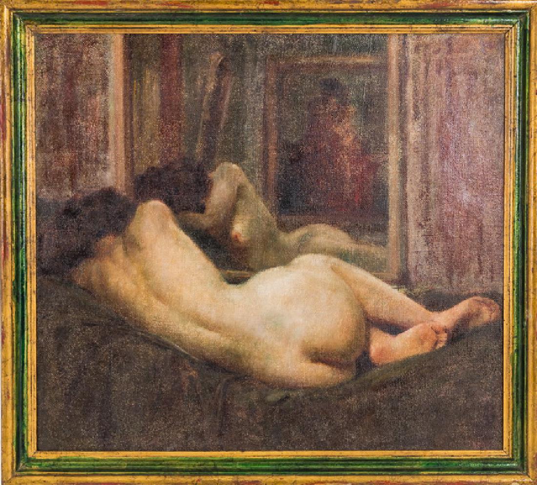 RECLINING NUDE WOMAN: oil on canvas 36 x 40 inches