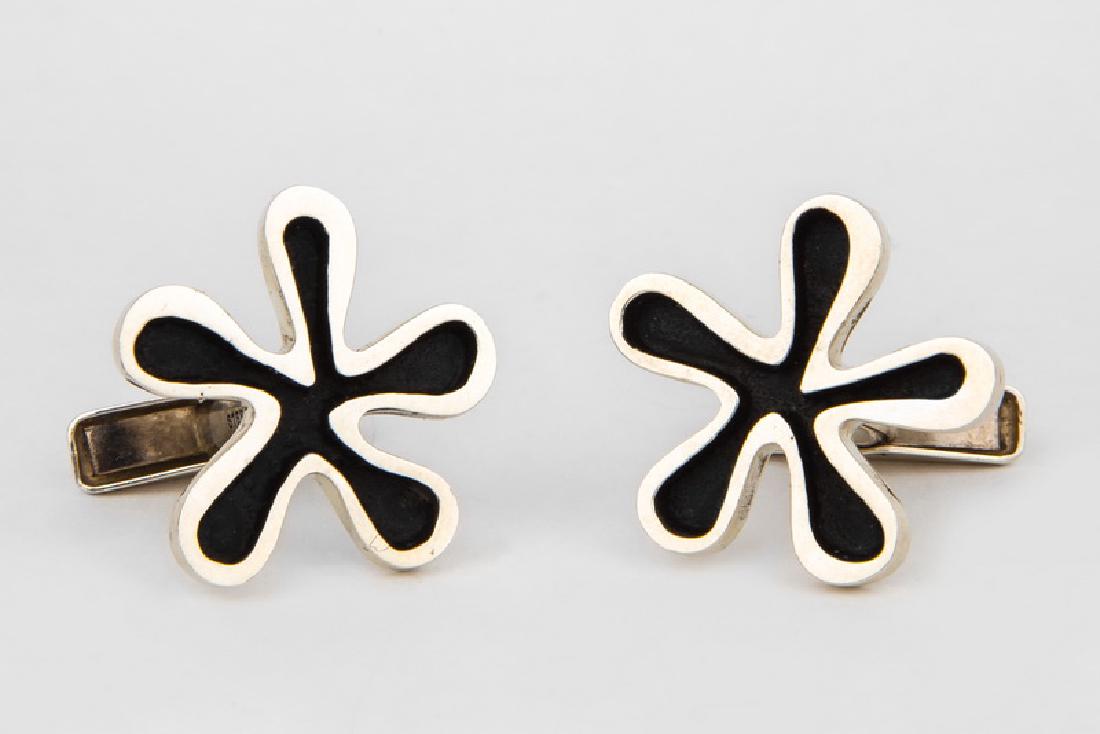 ALLAN ADLER STERLING & ENAMEL CUFFLINKS: stamped Allan Adler Sterling 16 grams 1 inch diameter; 7/8 inches long