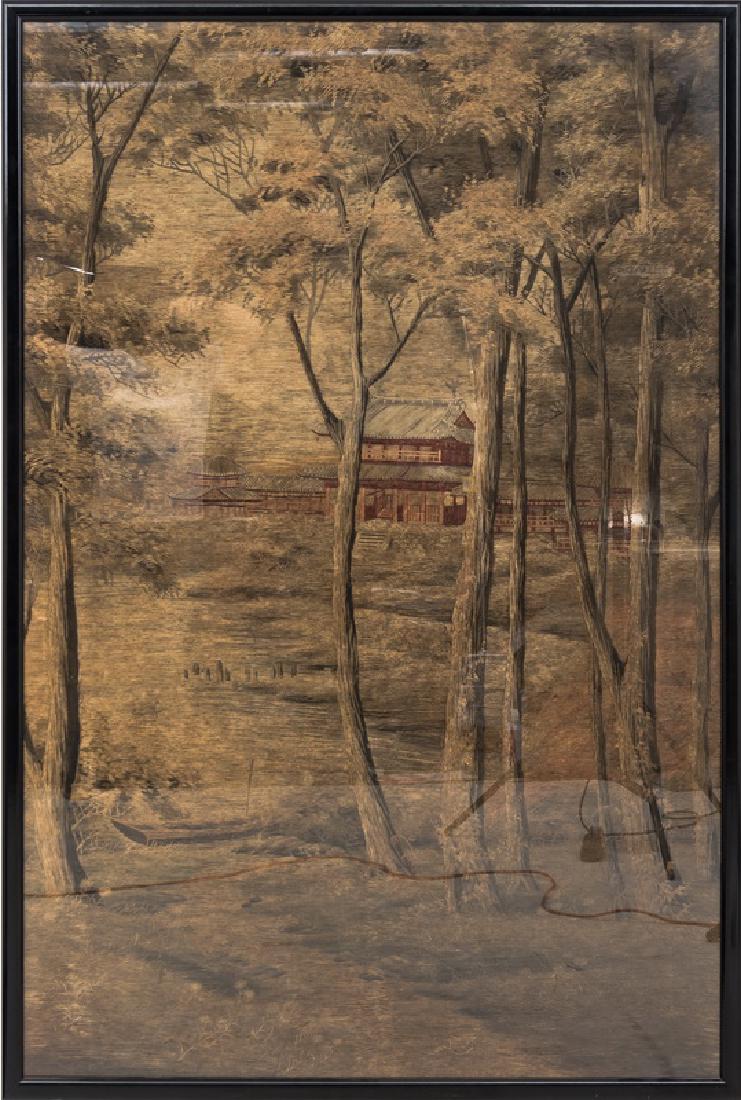 JAPANESE MEIJI SILK EMBROIDERED LANDSCAPE PANEL (1 of 6)