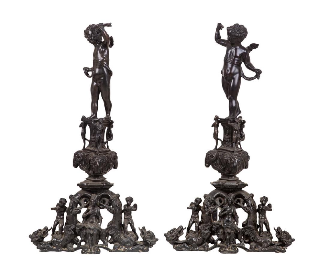 PAIR OF BRONZE CHERUB FIGURAL CHENETS (1 of 8)