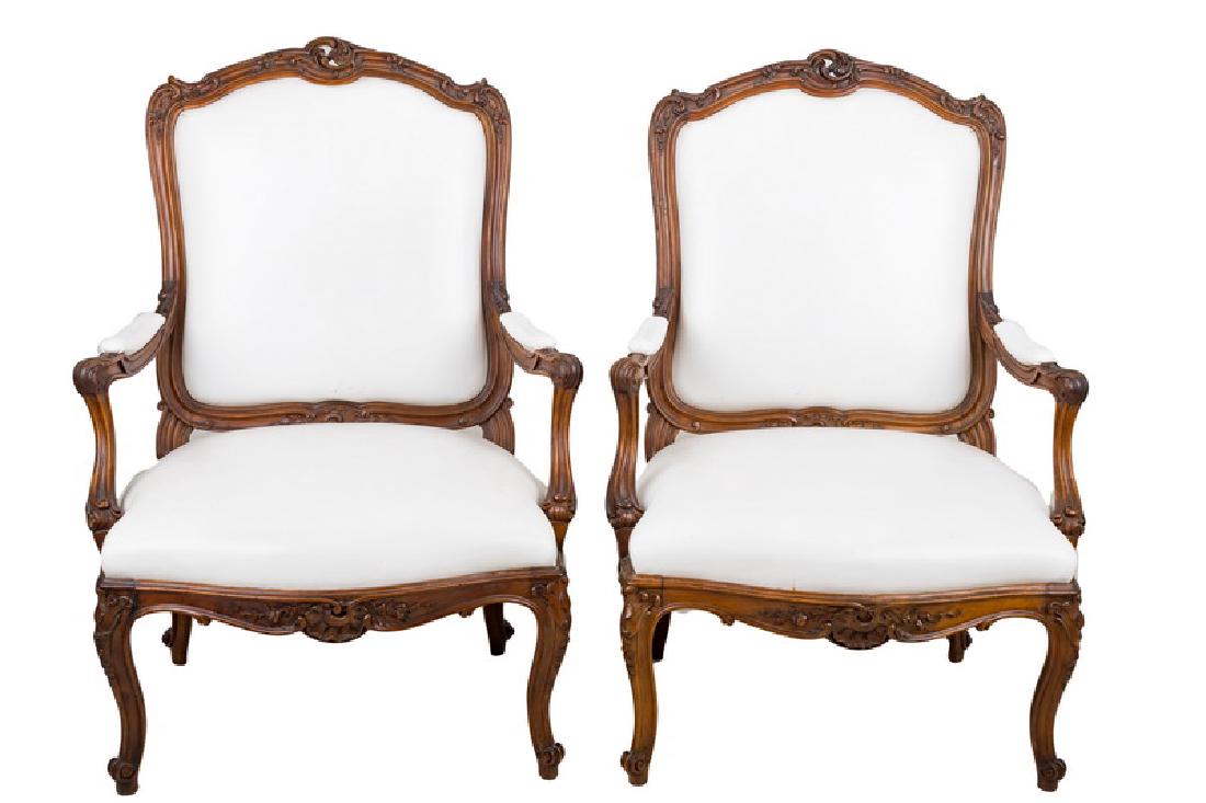 PAIR OF LOUIS XV STYLE CARVED WALNUT FAUTEUILS (1 of 11)