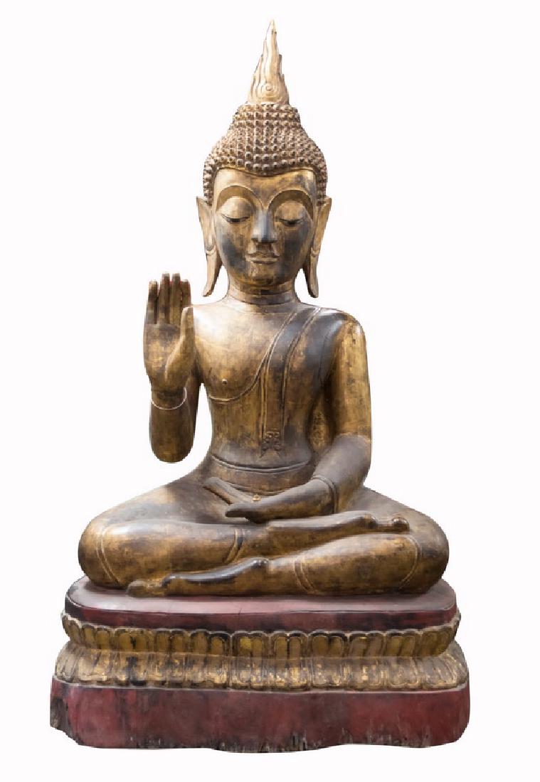 MONUMENTAL GILT LACQUERED & POLCHROME WOOD CARVED: Provenance: The Estate of John Robert Weber 80 inches high