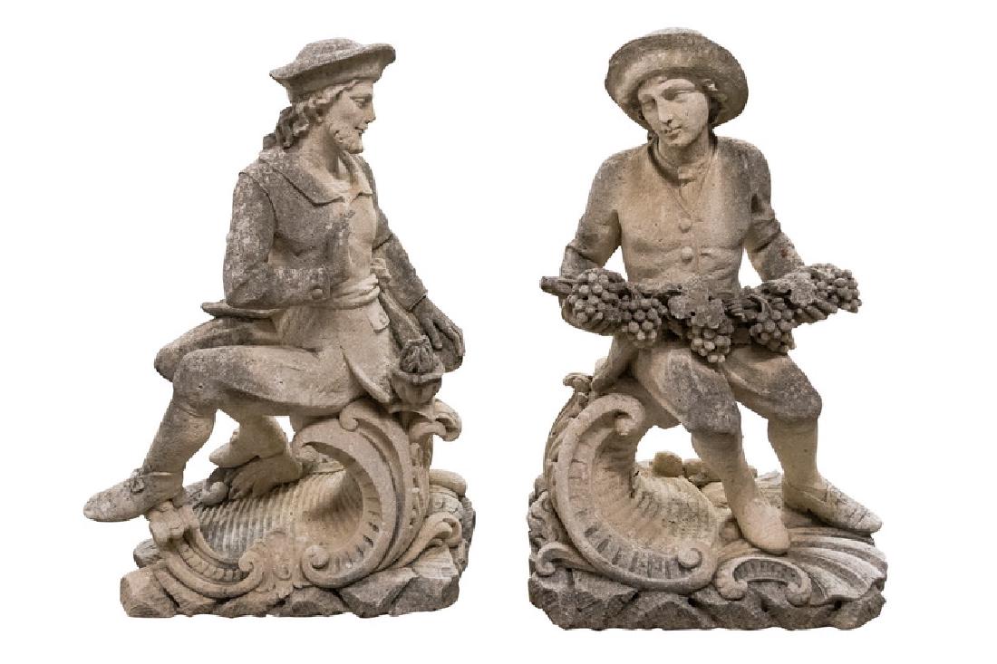 PAIR OF ITALIAN CAST CEMENT GARDEN STATUES OF SEATED (1 of 11)