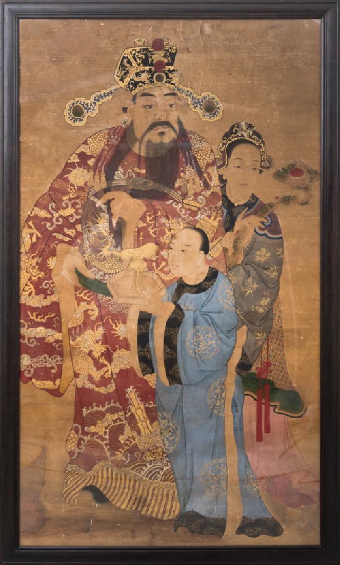 CHINESE GROUP SCENE PAINTING: "THE TAX COLLECTOR": framed Provenance: The Estate of John Robert Weber 75 x 43 inches sight