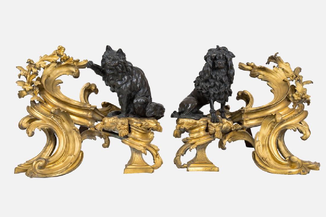 PAIR OF LOUIS XV GILT & PATINATED BRONZE CHENETS (1 of 9)